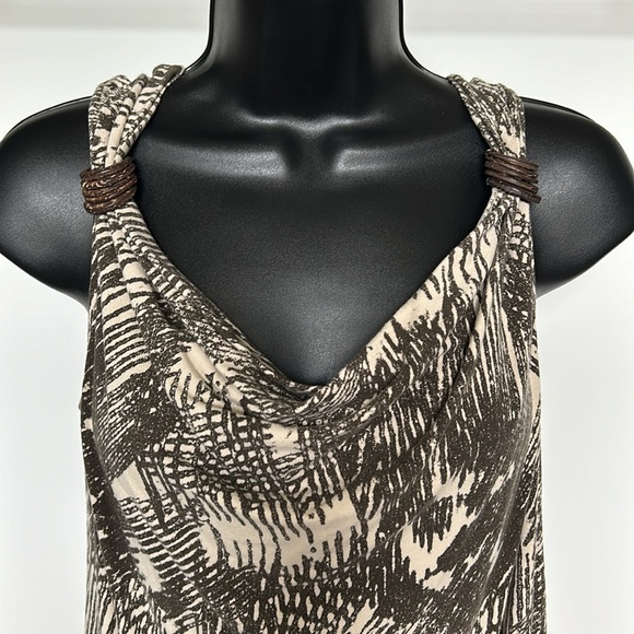 KENNETH COLE Boho Tank Top Wood Ring Straps Beige Olive Print Women’s Medium - Picture 3 of 16